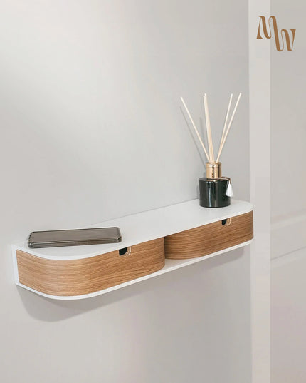 Double Minimalist Wooden Shelf with Drawer