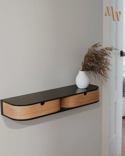 Double Minimalist Wooden Shelf with Drawer