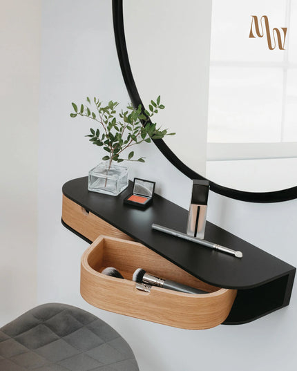 Double Minimalist Wooden Shelf with Drawer