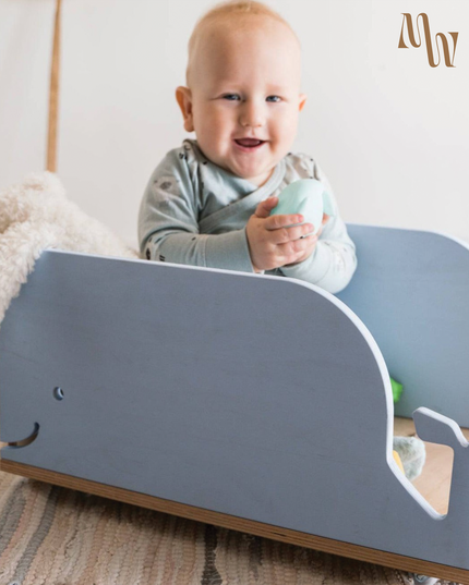 Whale Wooden Toy Box on Wheels