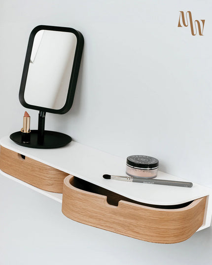 Double Minimalist Wooden Shelf with Drawer