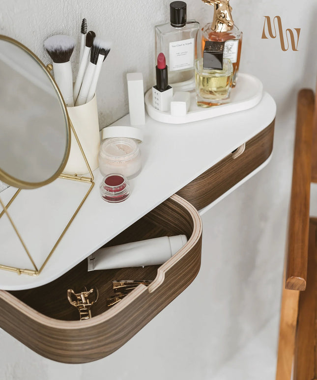 Double Minimalist Wooden Shelf With Drawer